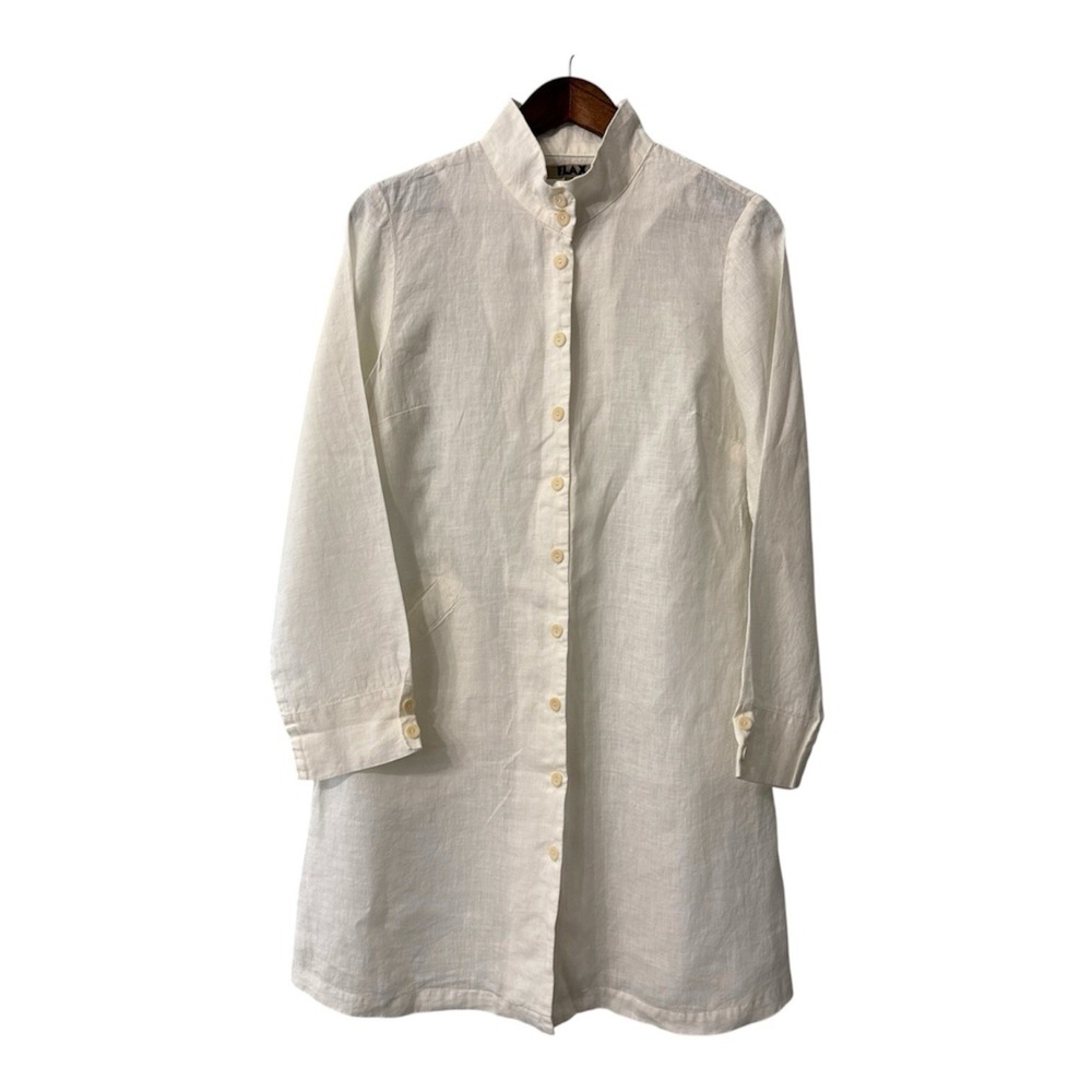 NEW Flax linen jacket womens S 6-10 ivory button front mandarin collar lagenlook